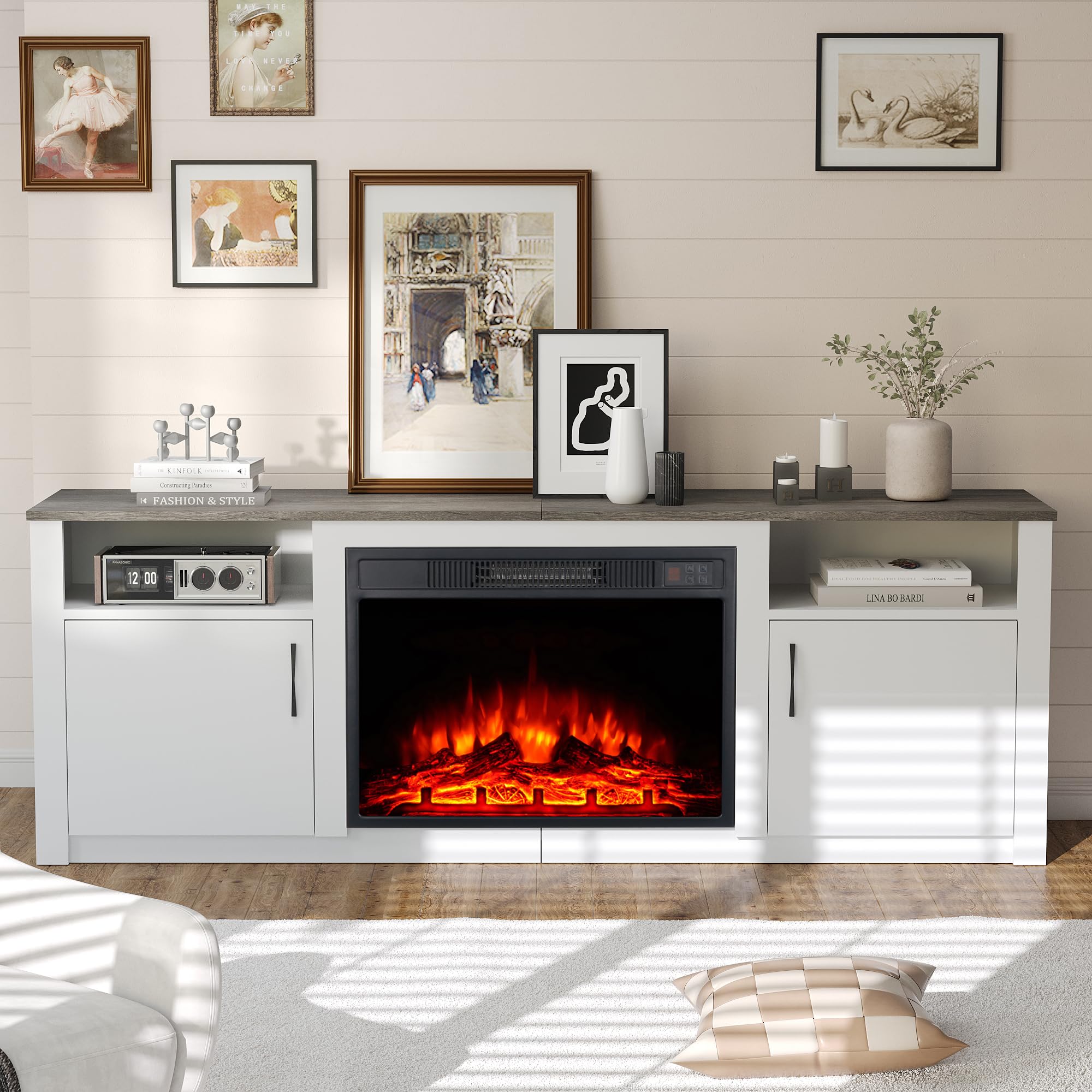 M.C.Haus Camino elettrico da 58 cm, da incasso, indipendente, 1800 W, con 3 colori di fiamma e 3 livelli di luminosità, protezione da surriscaldamento, effetto realistico