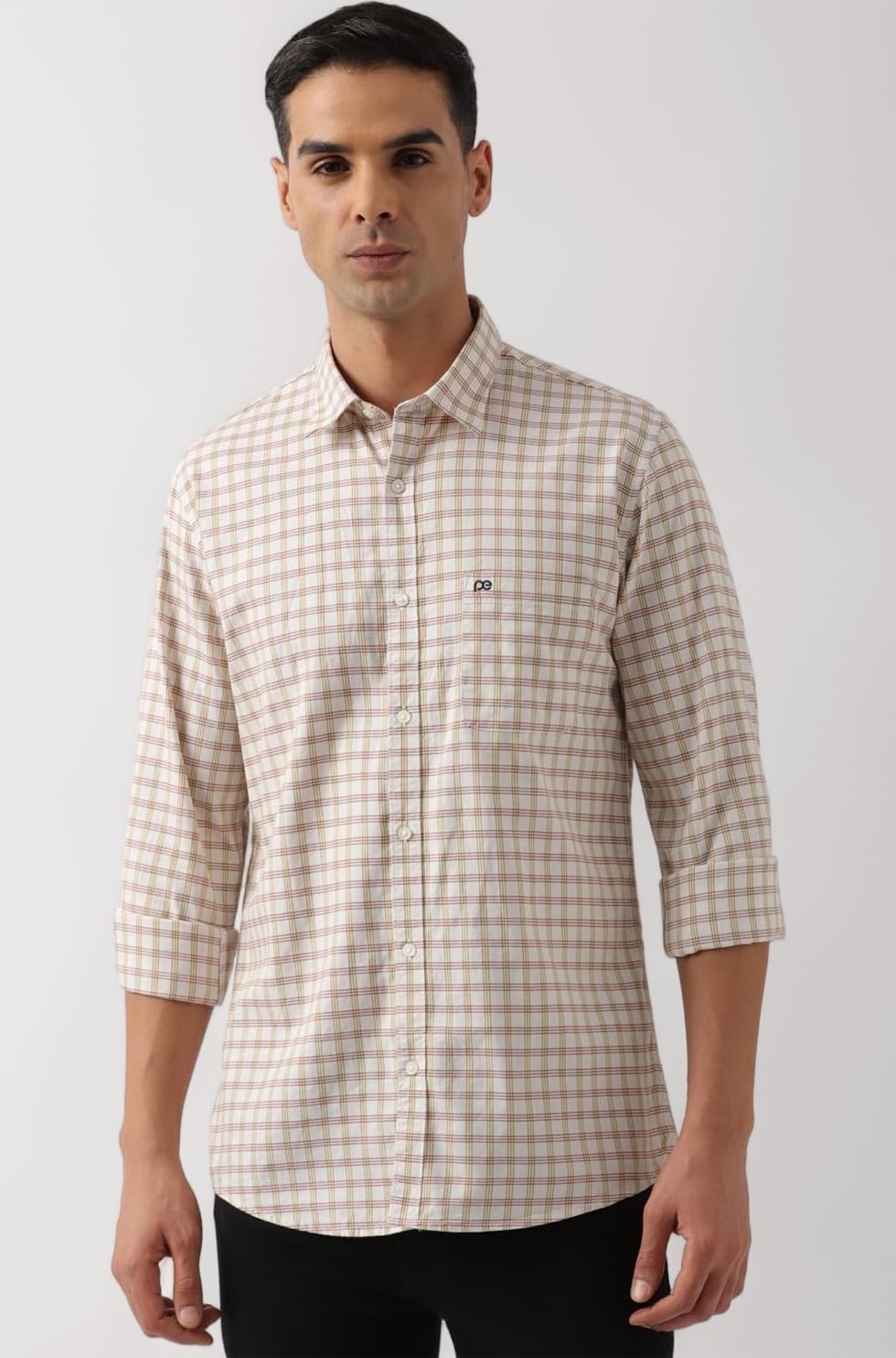 Peter England Men's Slim Fit Full Sleeve Checkered Casual Shirt | 100% Cotton | Premium Twill Weave