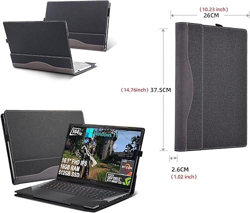 Miniatura 12 de Funda para portátil HP OMEN 16 de 16.1 pulgadas (16t-k000/ 16t-b100/16-n0797nr/16zn000/16-k0797nr/16zn000) Funda desmontable de piel sintética