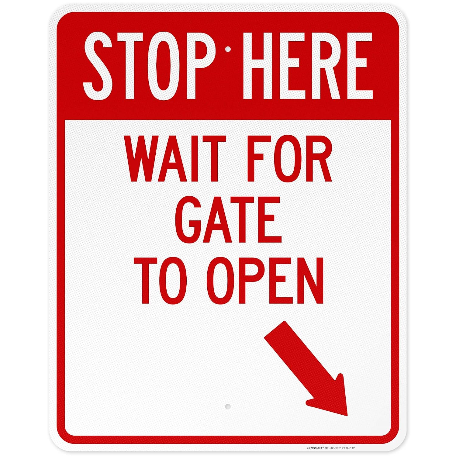 Stop Here Wait for Gate to Open with Right Bottom Arrow Sign, 12x18 Inches, 3M EGP Reflective with Post & Cast Iron Base Stand Set Made in USA by Sigo Signs
