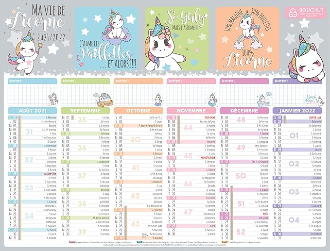 Calendrier 2023 Bouchut Calendrier Ma Vie De Licorne 32X42 Cm Bouchut : Amazon.fr: Fournitures De  Bureau
