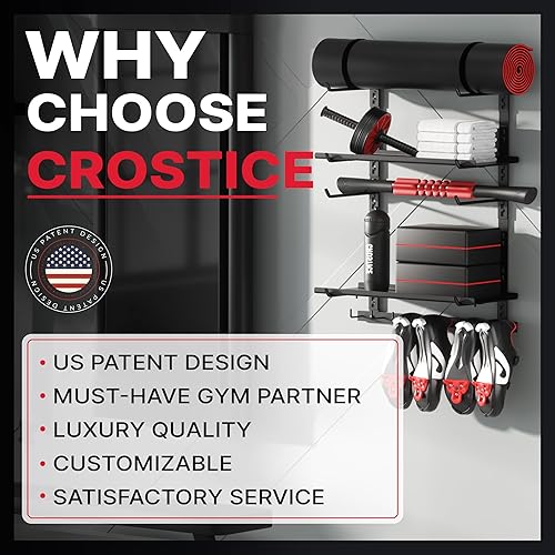 Miniatura 4 de Estante de almacenamiento de gimnasio en casa, organizador de equipo de gimnasio ajustable montado en la pared con 2 tablas, soporte para tapete de