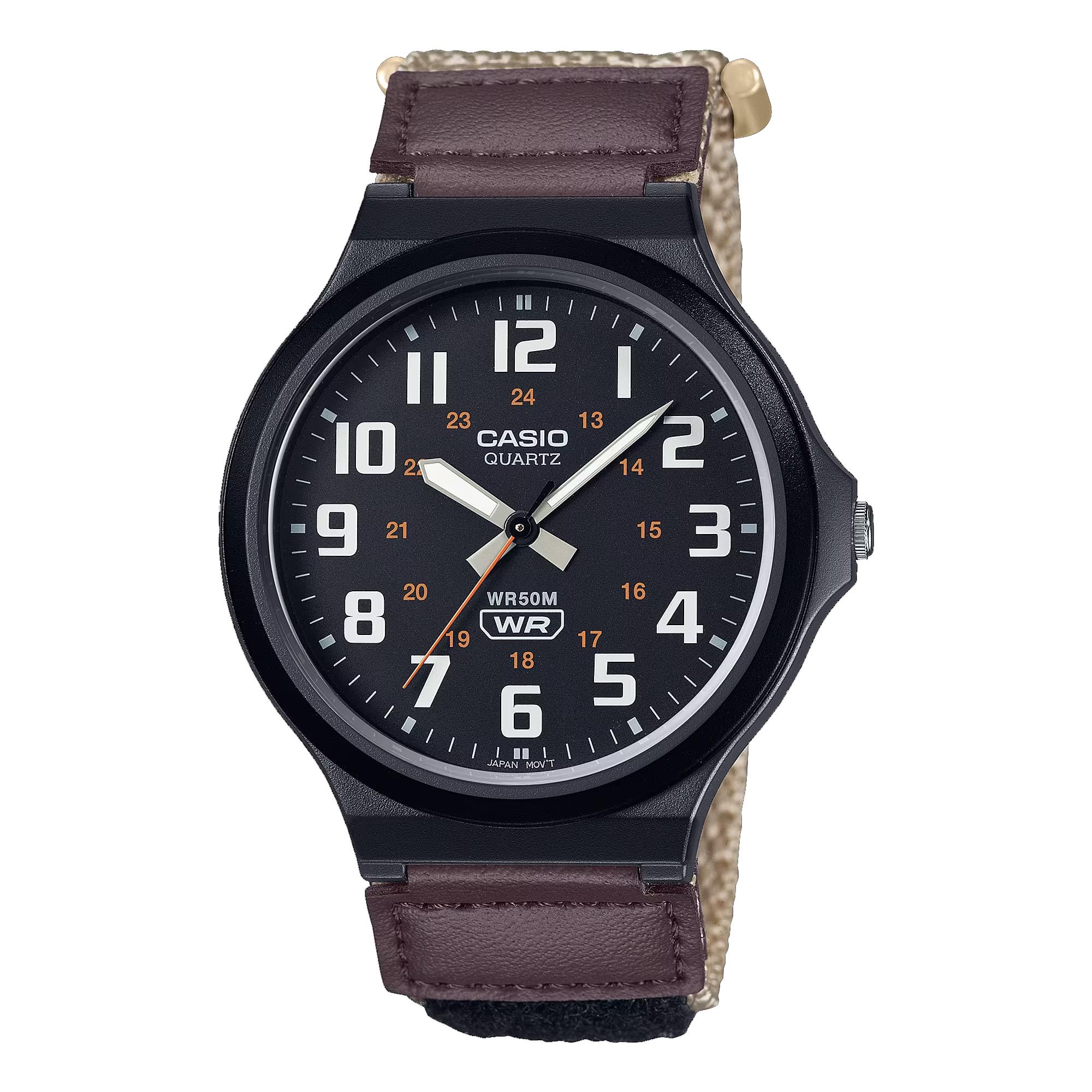 Casio MW240B-5BV Standard Classic Tan Velcro Strap Black Dial Watch