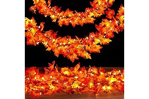 Fall Decorations for Home: Lighted 9Ft Thanksgiving Maple Leaf Garland String Lights