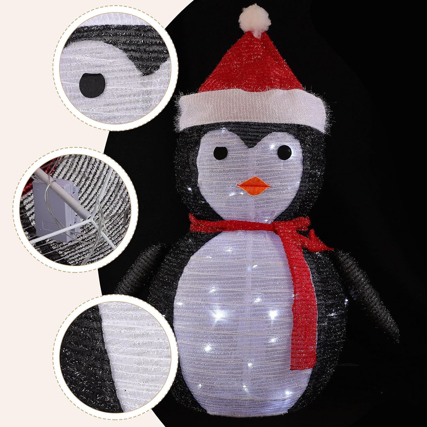 SOLUSTRE Luminous Christmas Decor Penguin Figurine Ornament with 0.8w Light Source Power, Red Cloth and Iron Material, Retains Shape and Color, for Home or Study Xmas Lighting Decoration