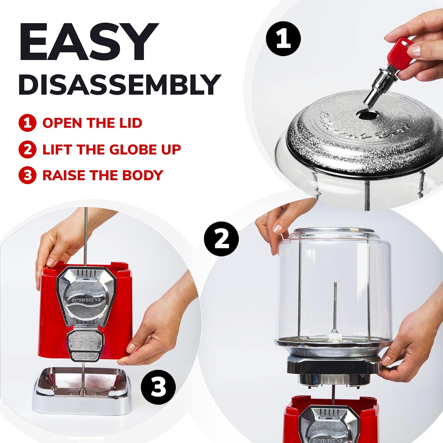 Gumball Machine for Kids - Red Vending Machine with Cylinder Globe - Bubble Gum Machine for Kids - Home Vending Machine - Coin Gumball Machine - Bubblegum Machine - Gum Ball Machine Without Stand