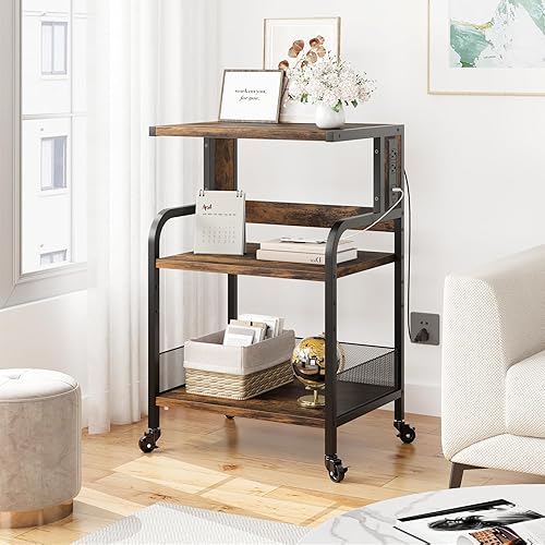 Miniatura 3 de IDEALHOUSE Soporte de impresora grande con tomas de corriente y puertos de carga USB, mesa de impresora móvil con estante ajustable, soporte de