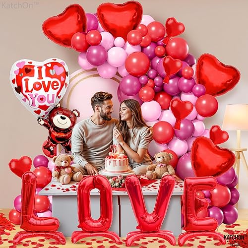 Miniatura 4 de KatchOn, Kit de arco de globos de San Valentín, enorme, paquete de 96, globo de oso de 33 pulgadas, globos de amor autónomos, pétalos de rosa rojos,
