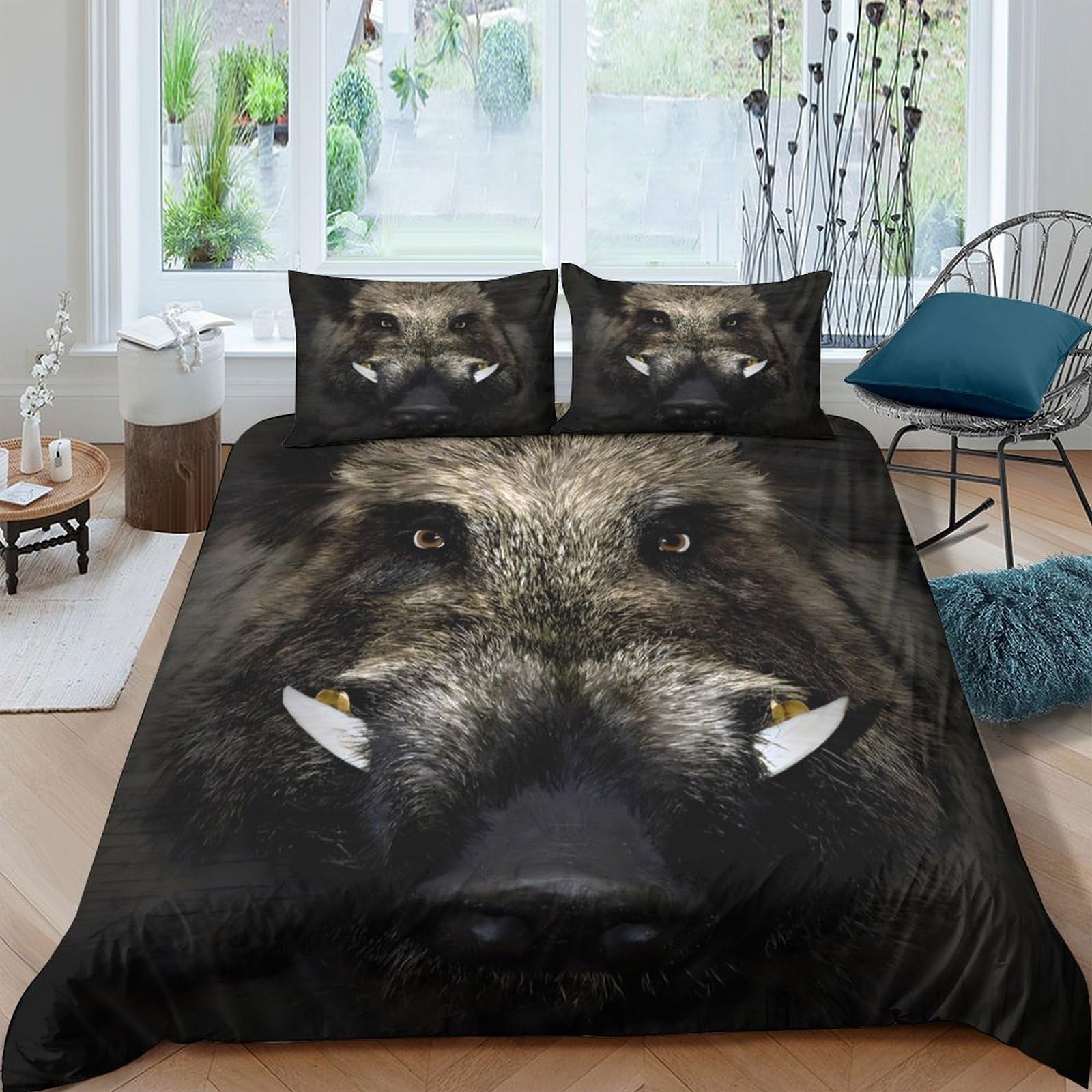 Ctjqhvkz Style-3 3D Printed Wild Boar Fitted Sheet Microfiber Soft Anti-Slip Animal Face Bed Cover For Bedroom Dorm Mattress Decor Single（135X200cm）