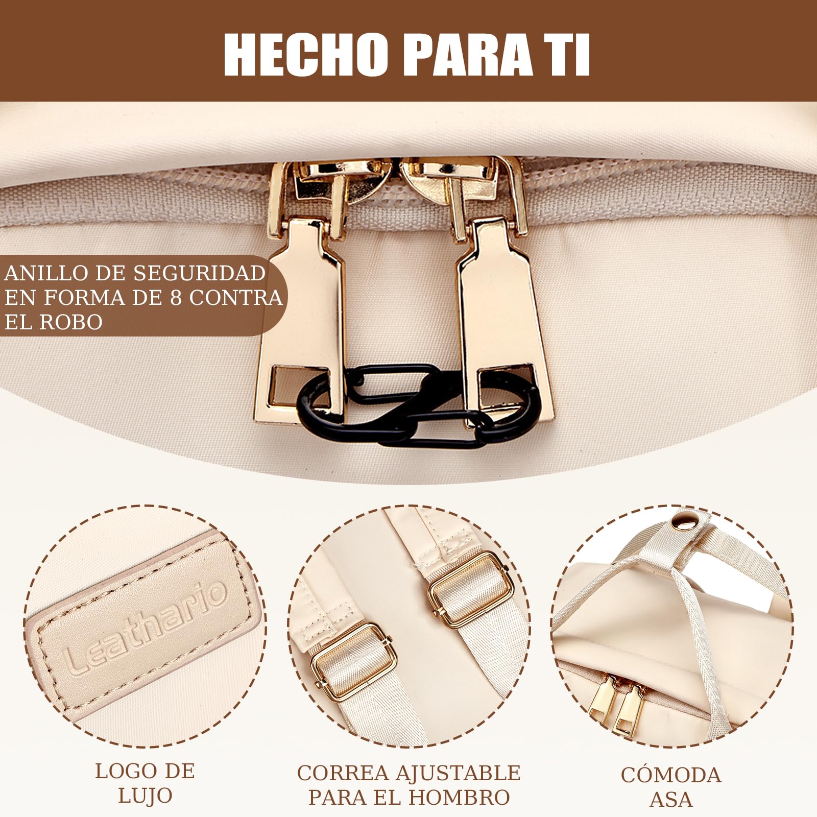 Leathario Mochila Mujer Antirrobo e Impermeable, Mochila Portátil para Laptop 13.3 Pulgadas, para Universidad, Trabajo y Uso Casual, Regalo Mujer (Beige)