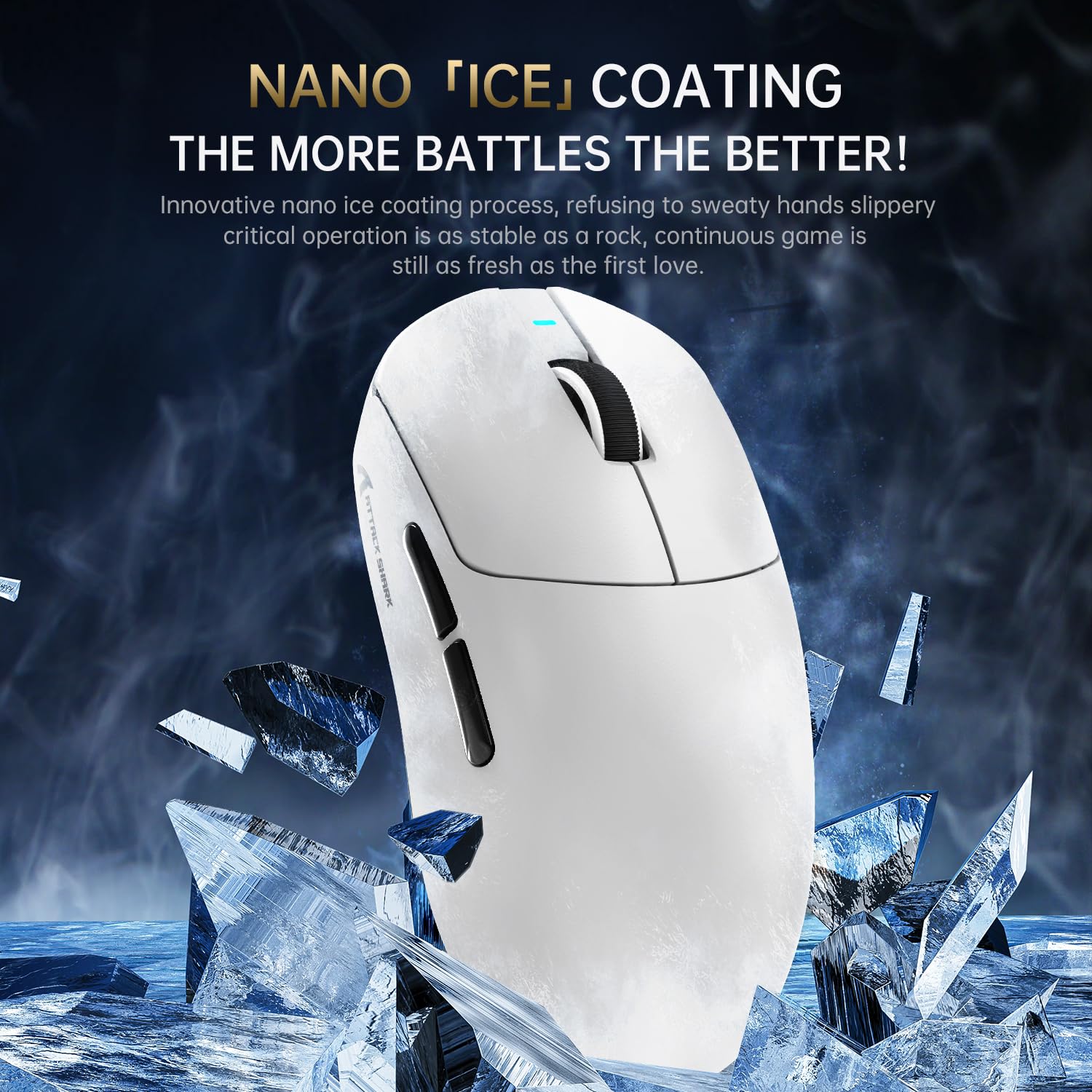 ATTACK SHARK X8PRO Mouse da gioco wireless ultraleggero 55g con cavo a spirale e nastro antiscivolo per mani medie/grandi, frequenza di polling 8K, 2.4G/cablato/BT, 40000DPI - Bianco