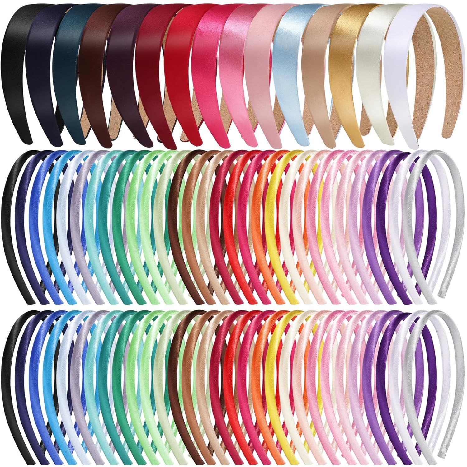 Censen 75 Pcs Satin Headbands Assorted Size DIY Satin