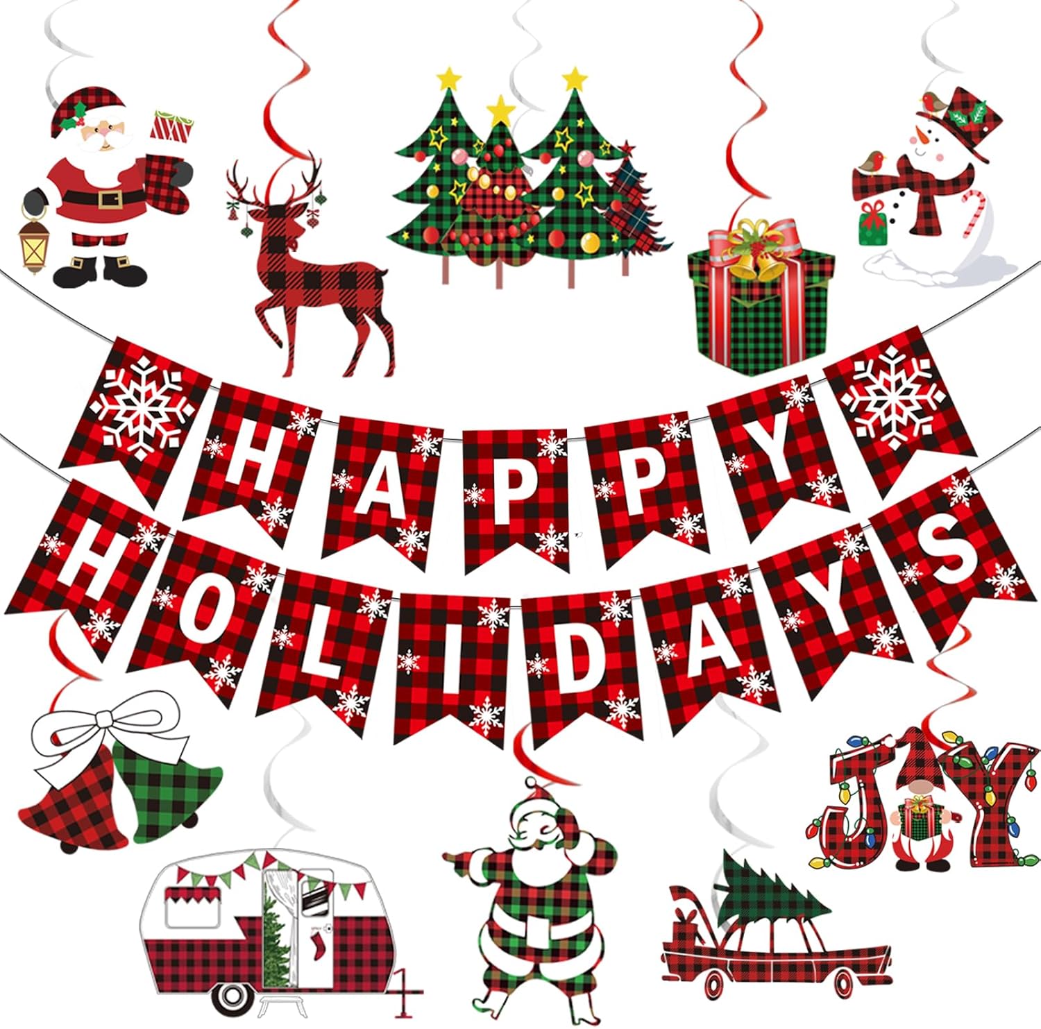 Buffalo Plaid Christmas Decorations Happy Holidays Banner Christmas Banner with Xmas Hanging Decorations for Happy Holidays Decorations Buffalo Plaid Christmas Decorations Happy Holidays Banner Christmas Banner with Xmas Hanging Decorations for Happy Holidays Decorations