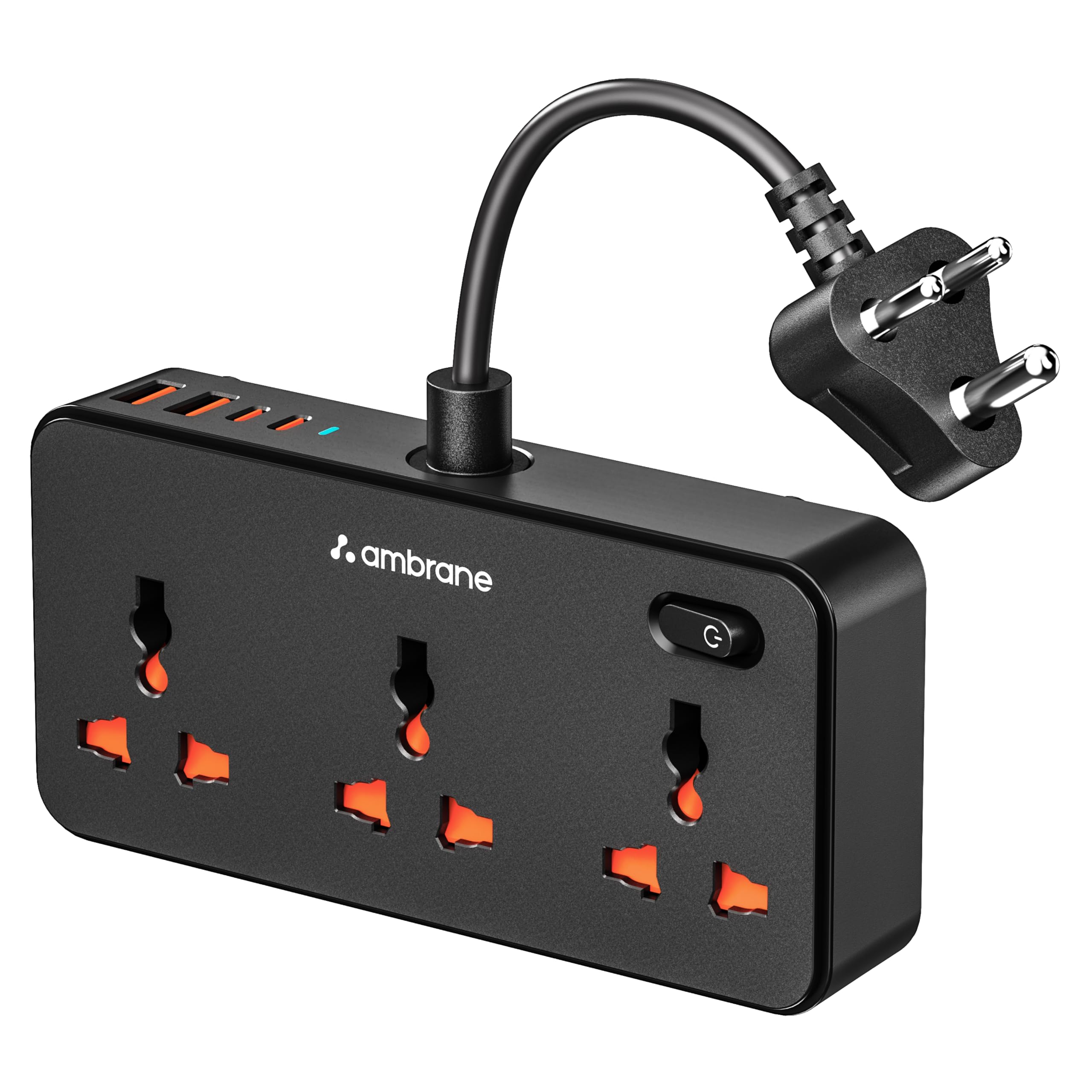 Ambrane 7-in-1 Extension Board, 2 USB, 2 Type C, 3 AC Sockets 2500W, Perfect for Compact Spaces, Charge 7 Devices from 1 Socket, Hangable Cable Design, Works with All Devices (Smartstrip 5, Black)-picture-50