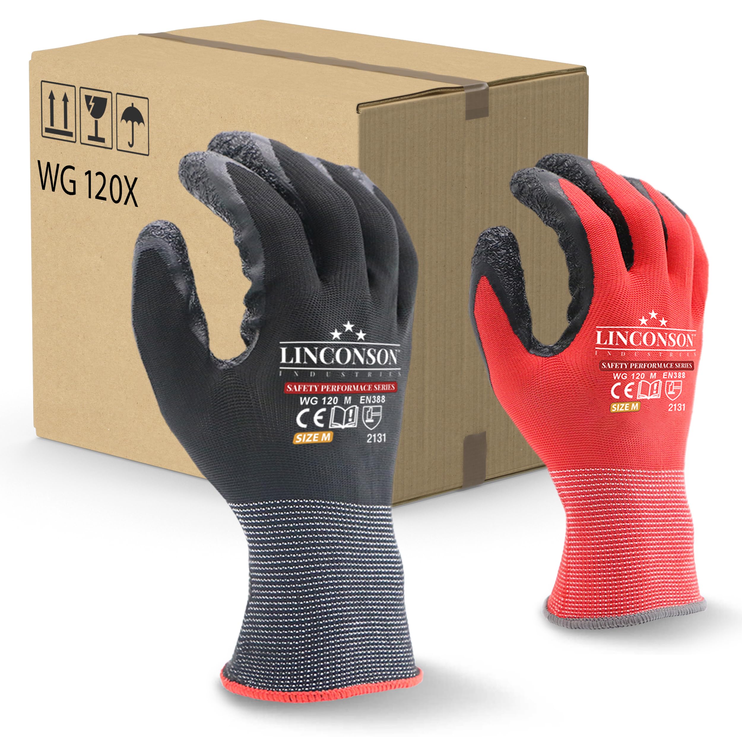 linconson 12 Pack Safety Performance Series Construction Mechanics Wrinkle Latex Work Gloves