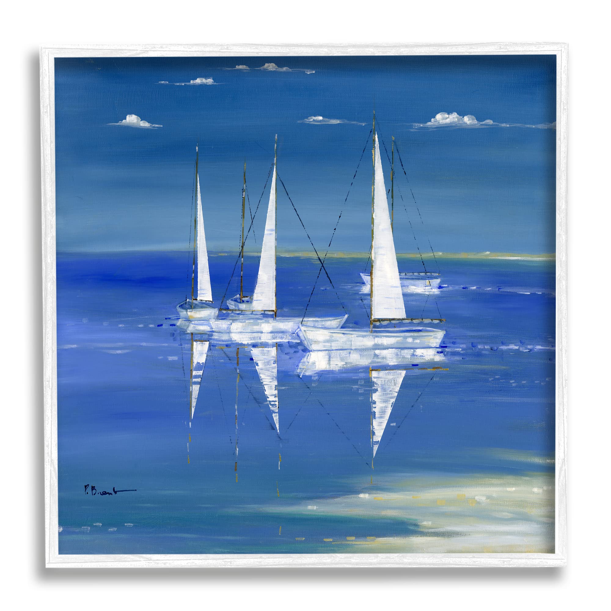Stupell Industries Serenity Sailboats Vivid Blue Ocean Framed Wall Art, Design by Paul Brent
