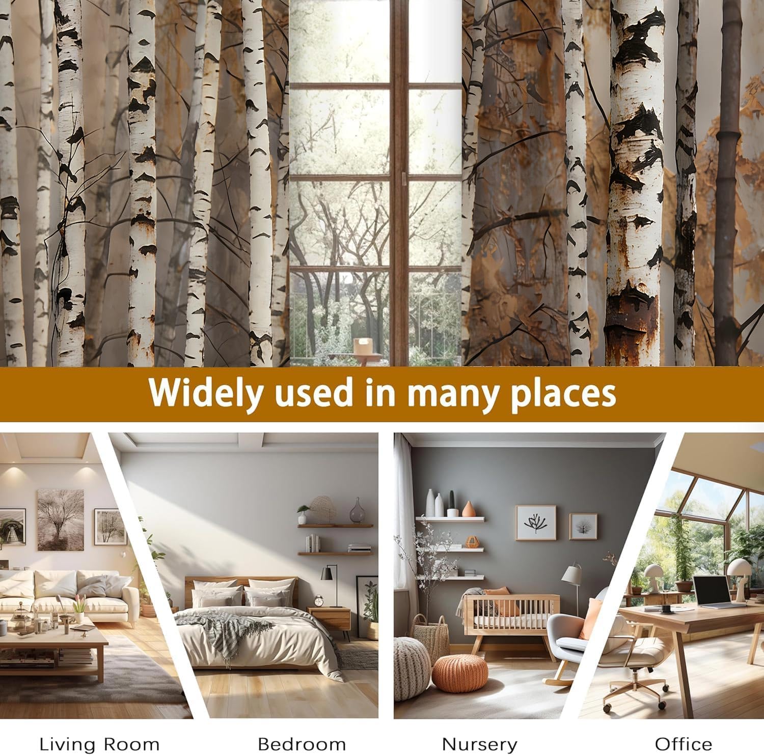 Birch Forest Printed Blackout Curtains for Living Room Vintage Abstract Art Blackout Curtain Nature Landscape Rustic Trees Boho Farmhouse Window Drapes 2 Panels for Bedroom Kitchen Cafe, 42x84in