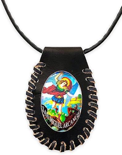 San Miguel Arcángel Escapulario Negro Collar Escapulario Negro San Miguel Arcángel Regalo religioso, Cuero, No es una piedra preciosa