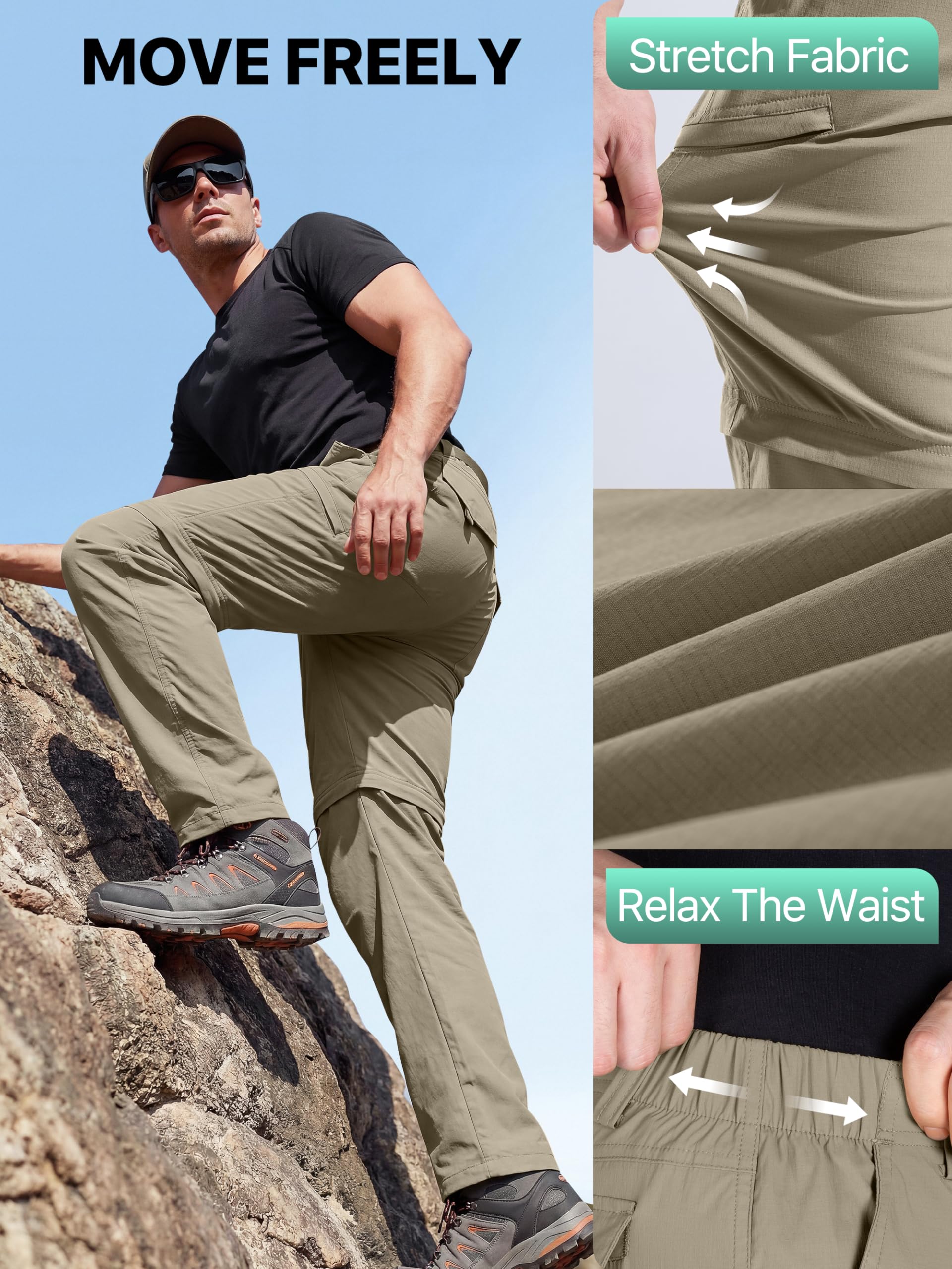 Free Soldier Pantalon convertible de randonnée pour homme Résistant à l'eau UPF 50+ - Marron - 38W x 32L