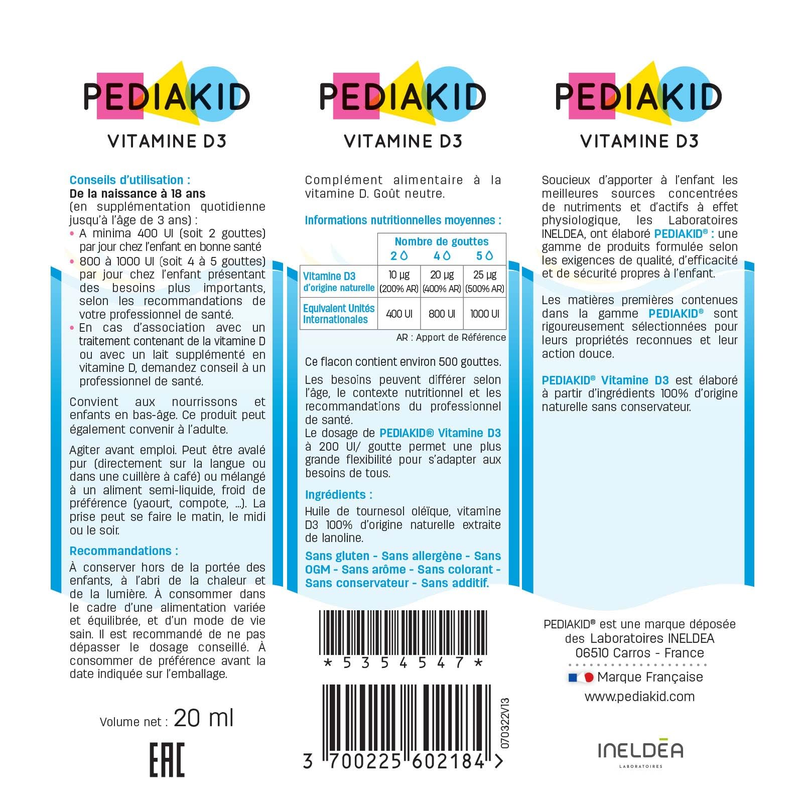 PEDIAKID - Cure Maxi Défenses- Immunité Enfant, Probiotique Flore Intestinale Enfant - Complément Alimentaire & Vitamine D3 - Soutien de l'immunité et du capital osseux - Actifs d'origine Naturelle