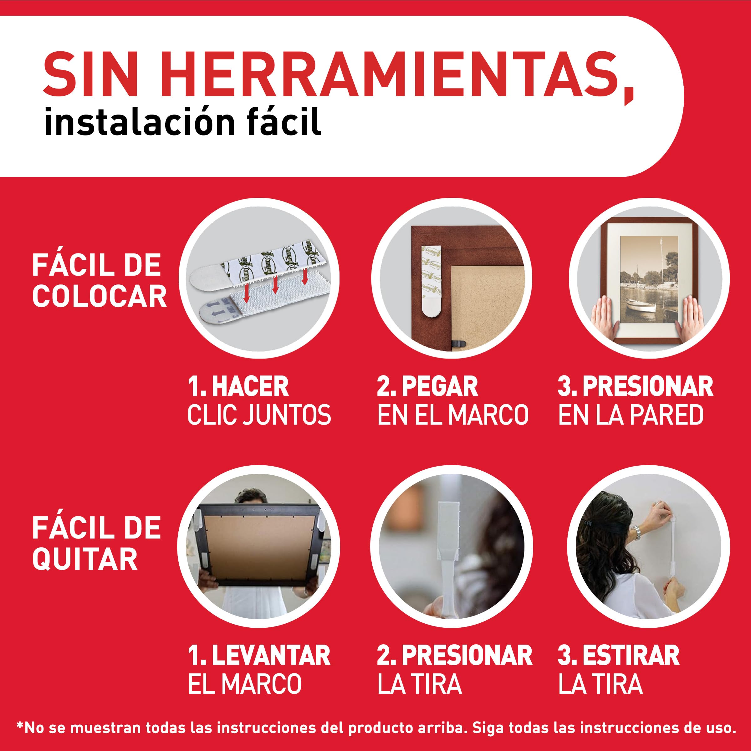 Command Tiras Adhesivas para Colgar Cuadros, 8 Pares de Tiras Medianas y 8 Grandes Blancas - Para Marcos, Espejos y Otros Adornos - Colgar sin Agujeros ni Taladrar — view 6