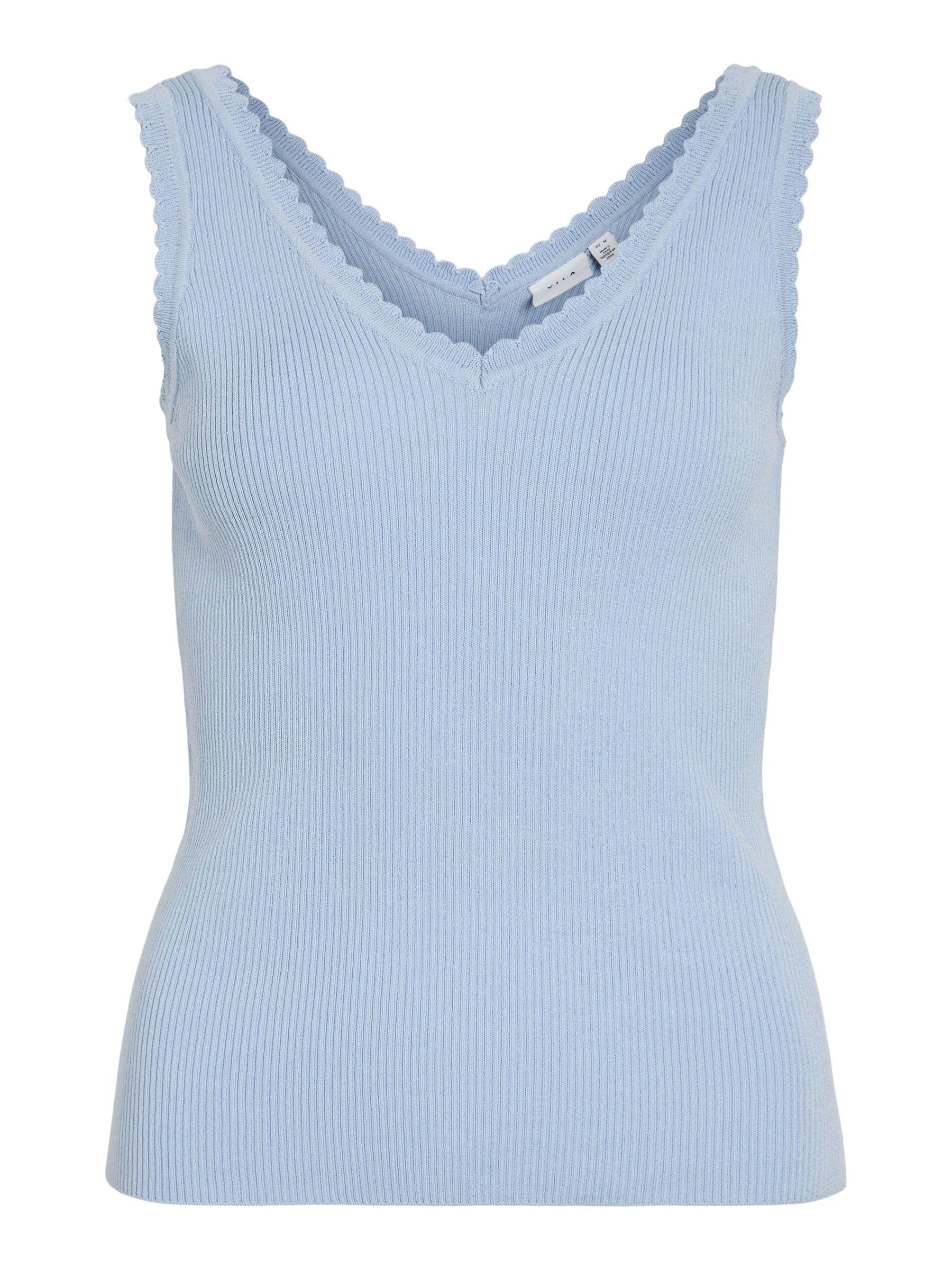 Vila Viesra V-Neck S/L Rib Knit Top, Kentucky Blue, S