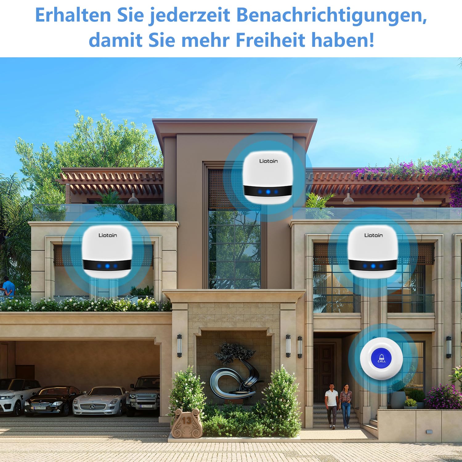 Notrufknopf für Senioren Notruf Alarm Knopf Kabellose Hausnotruf Senioren SOS Alarmanlage Set 2 Sender 2 Empfänger Krankenpflege …
