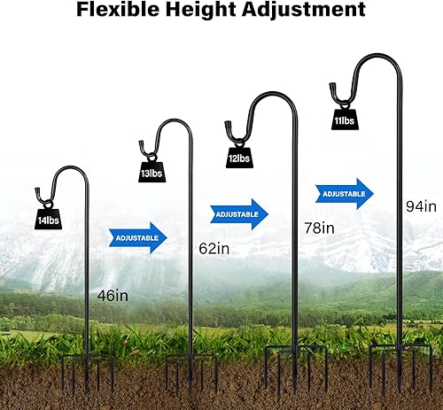 Miniatura 3 de Ganchos de pastor para exteriores, paquete de 2 postes de comedero de pájaros de 94 pulgadas con base de 5 puntas para linterna colgante, comedero