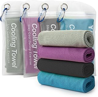 YESLIFE 4 Pack Cooling Towel 40"x12", Gym Towels for Men and Women, Soft Breathable Workout Towels for Yoga, Running, Sport, & More (Blue, Grey, Purple, Black)