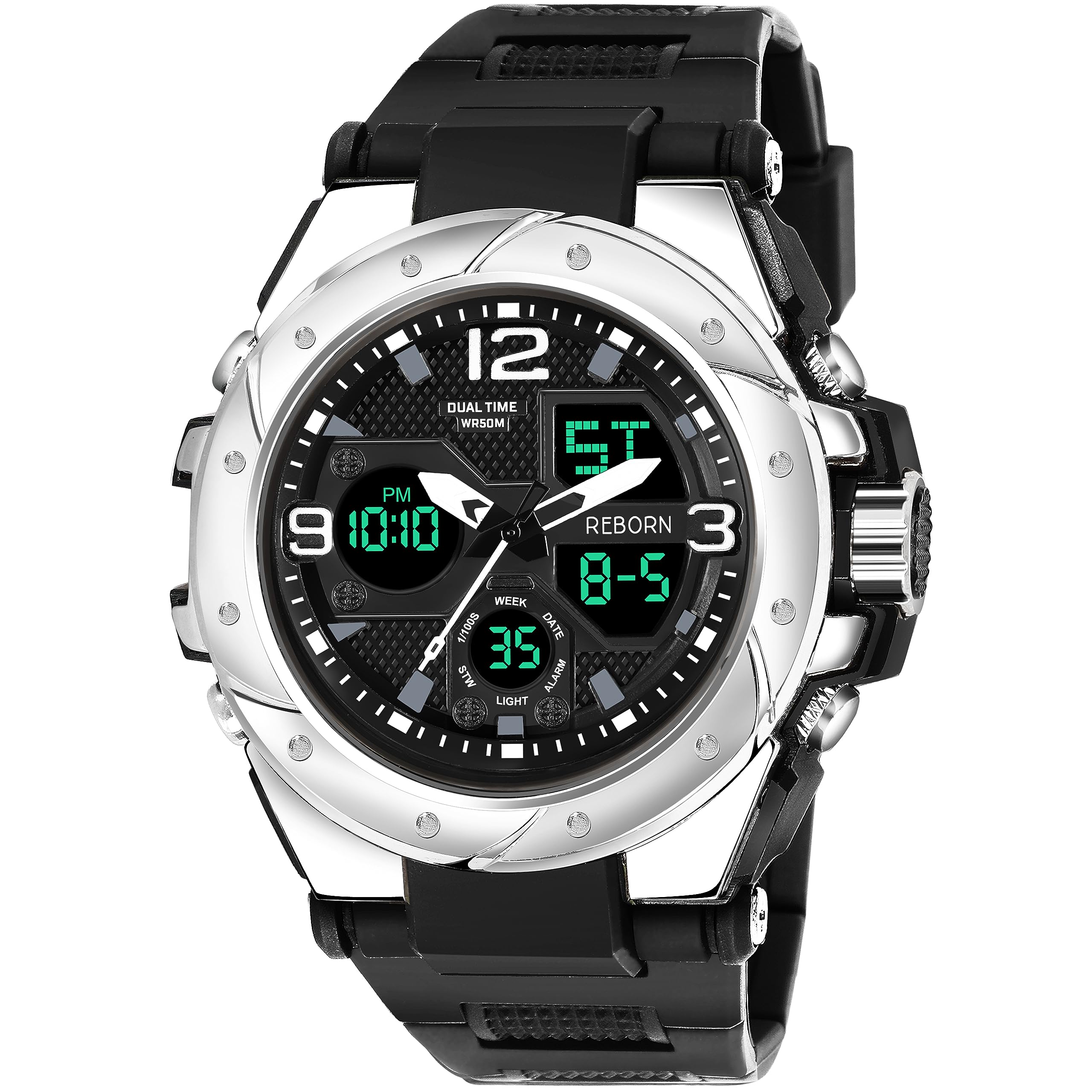 DEVICE OF AKSHAR ALKALINE PU Leather LED Light Chronograph Luxury Digital Waterproof Watch for Men 9105-D (Silver) (B0D9RVBYQL) Amazon Price History, Amazon Price Tracker