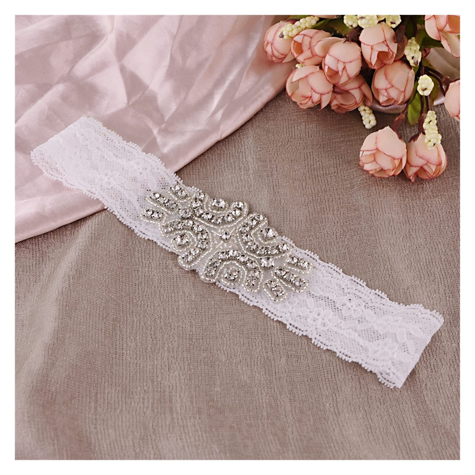 Miękki damski podwiązka ślubna Rhinestone Koronkowy pas do pończoch Nogi Pierścień Uprząż Pas damski Podwiązka ślubna (Kolor: biały) (biały) (biały)