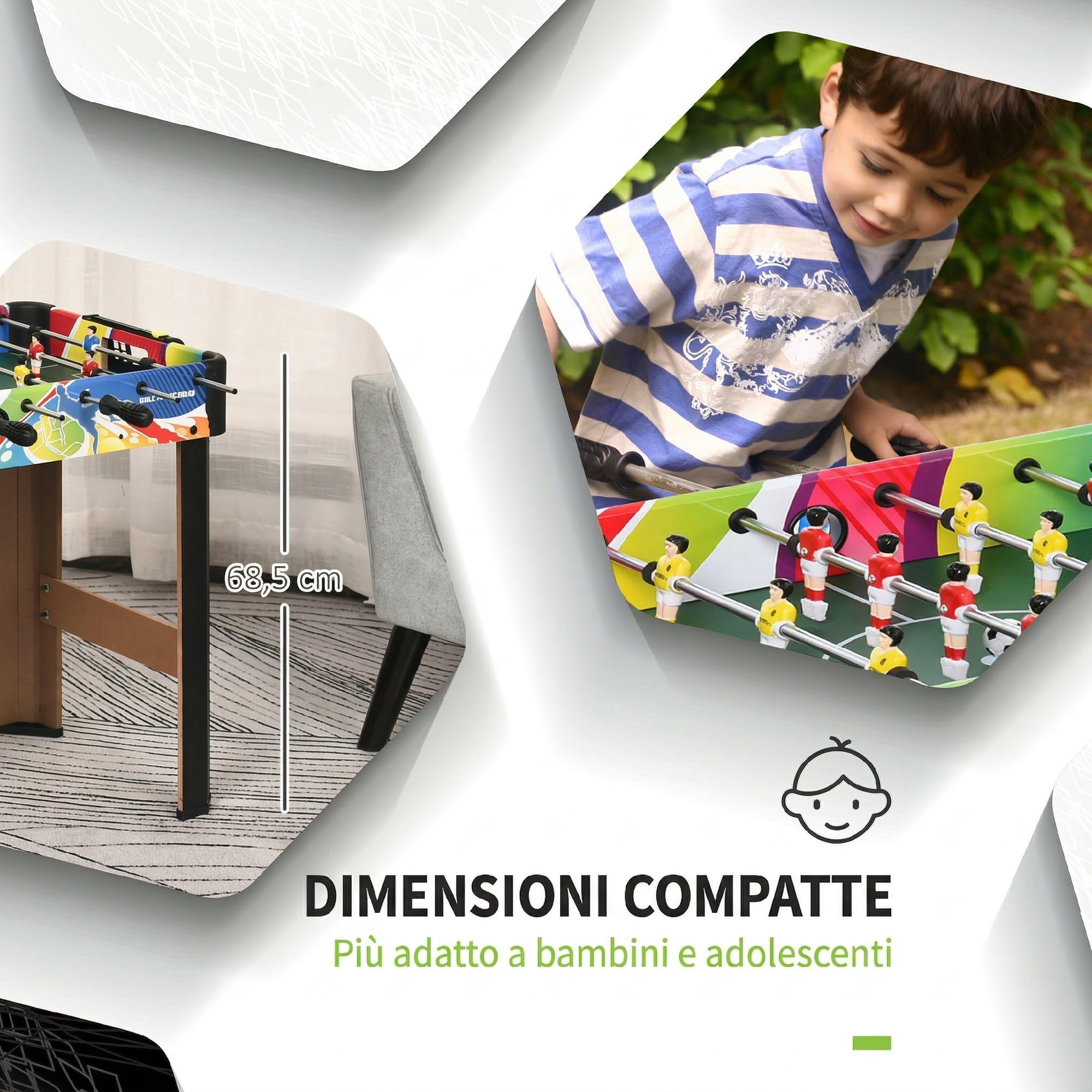 HOMCOM Calcio Balilla Classico con 2 Palline e 2 Tabelloni Segnapunti, Tavolo da Gioco in MDF, Acciaio Inox e Plastica, 86.5x43.5x63 cm, Multicolore