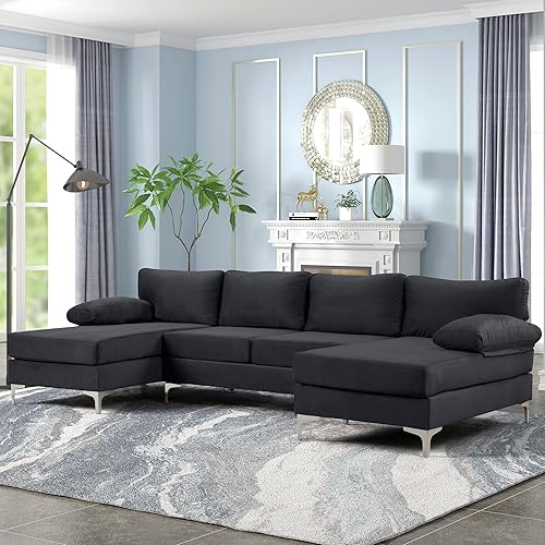 Miniatura 178 de Sofá modular moderno en forma de L, con diván extra ancho y patas doradas Gris,Negro -,Verde,Naranja,Gris oscuro,marino,Púrpura