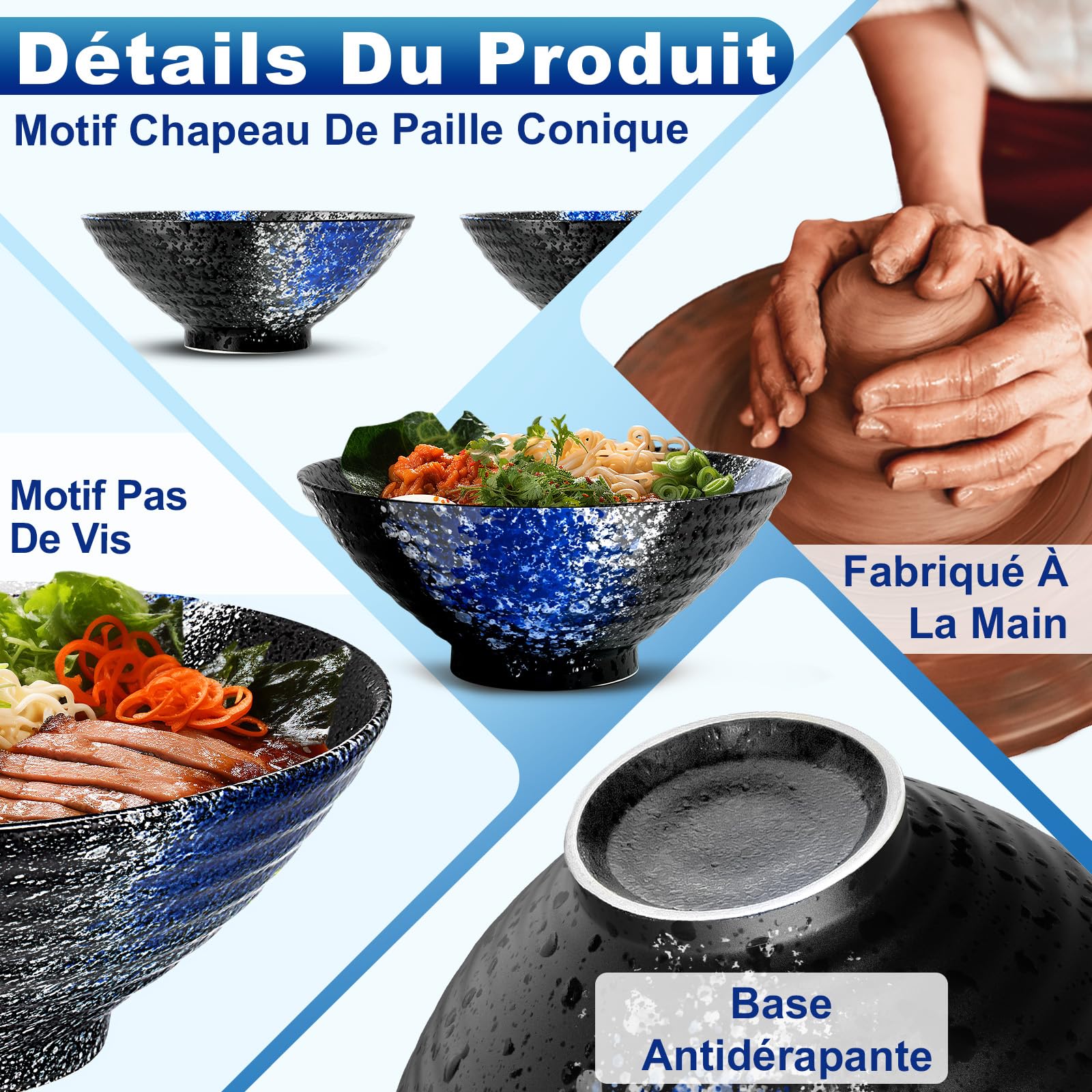 8 Pouces Ensemble De 2 Bols Ramen En Céramique (9 Pièces), Compatible Lave Vaisselle Vaisselle Japonaise Avec Fourchette Baguettes Et Cuillère Bol à Soupe Pour Pâtes Salade Cadeaux Pour Hommes Femmes