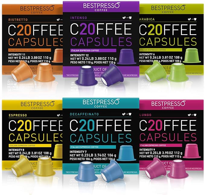 120 Bestpresso Nespresso Compatible Gourmet Coffee Capsules Variety