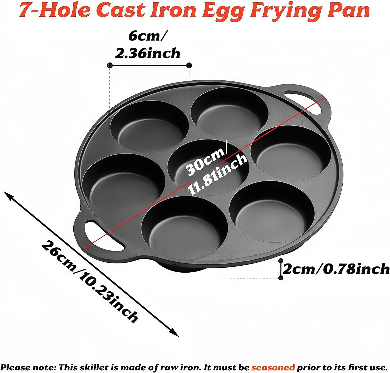 Cast Iron Egg Pan, 10 Inch 7 Cup Omelette Skillet Breakfast Pan, Oven Safe