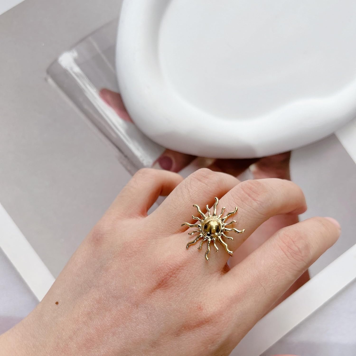 Vintage Sun Wrap Band Statement Ring for Women Men Stainless Steel Gold Unique Adjustable Large Sunburst Knuckle Thumb Finger Open Rings Boho Delicate Jewelry for Her - Image 5