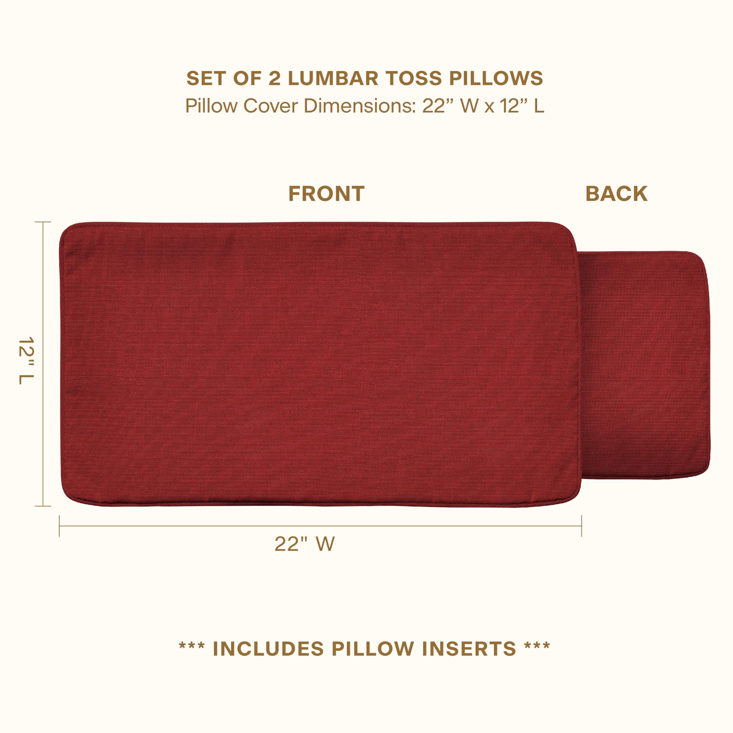 Honeycomb Almohada Lumbar Roja Para Interiores/exteriores De Rafia Para Bicicleta, De Yute Sintético, Relleno De Poliéster Reciclado, Resistente A Los Rayos UV, Paquete De 2 Almohadas Para Muebles De Patio