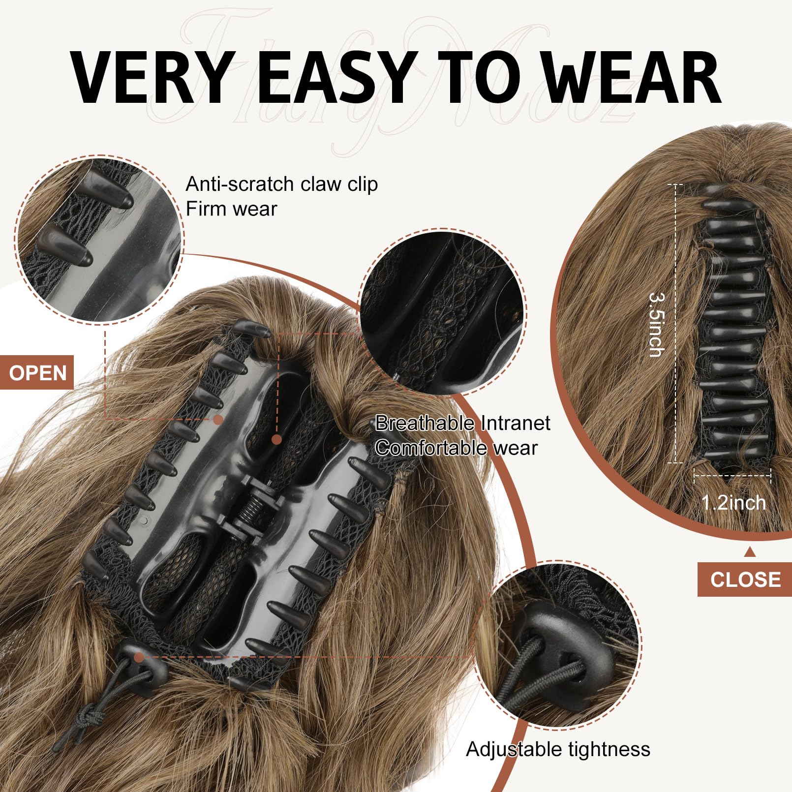 FLUFYMOOZ Ponytail Extension, 18 Inch Claw Clip Ponytail Extension, Wavy Curly Claw Clip in Ponytail Hair - Image 3