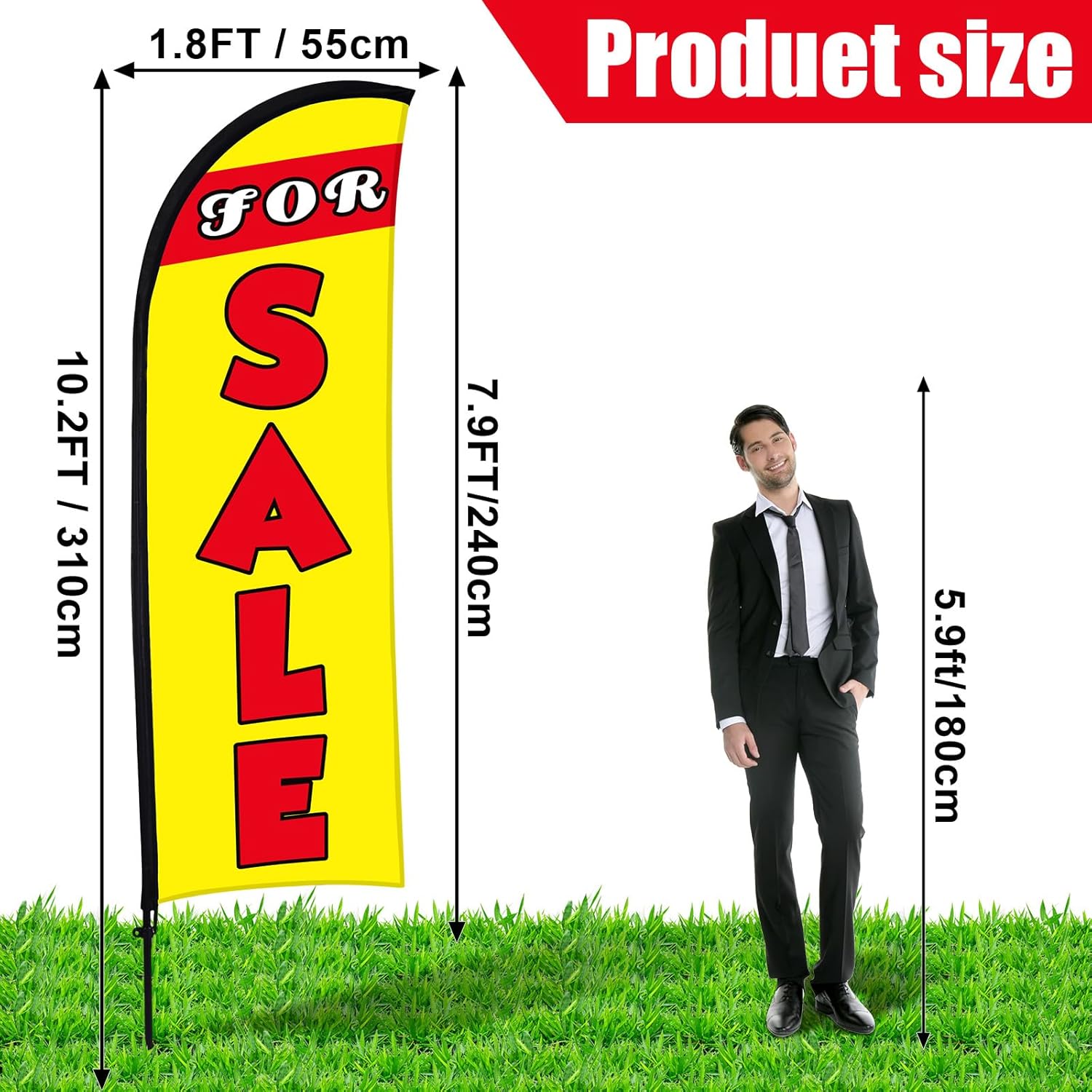 Buryeah 2 Set Sale Feather Flags Huge Sale Banner Flag Themed Flag with Pole Kit for Retail Store Outside Garden Business Advertising(Yellow,11 x 7.9 FT) - Image 2