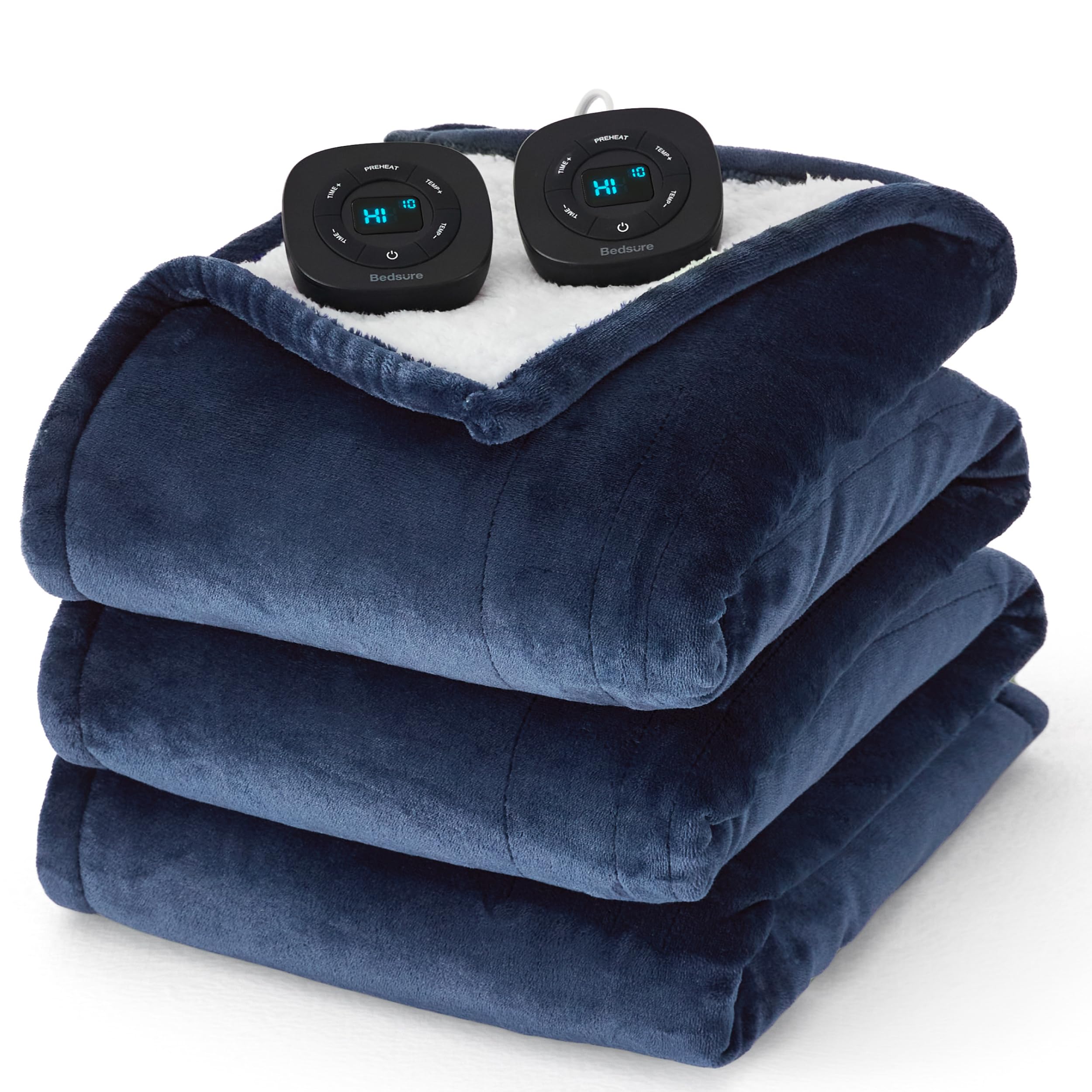 Bedsure Electric Blanket Queen Size - Dual Control Heated Blanket Queen, Fast Heating with 10 Time Settings &amp; 10 Heat Settings, Warm Gifts for Grandma, Women, Men (84x90 inches, Navy)