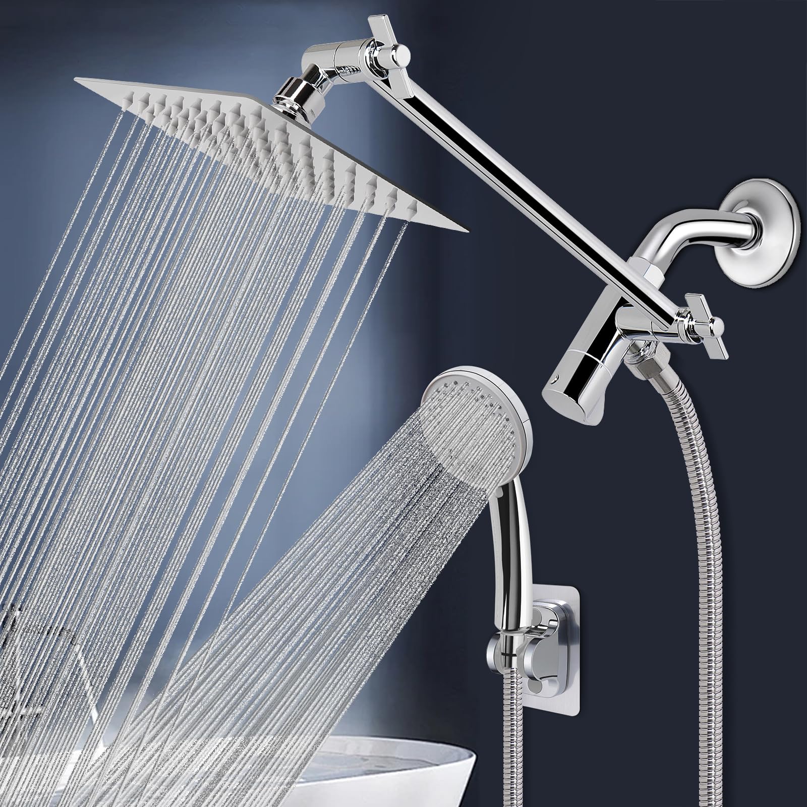 NearMoon Brazo de ducha ajustable, conexión universal, brazo de extensión de acero inoxidable sólido, ajuste el ángulo para mejorar la experiencia de ducha, fácil de instalar, antifugas (con válvula