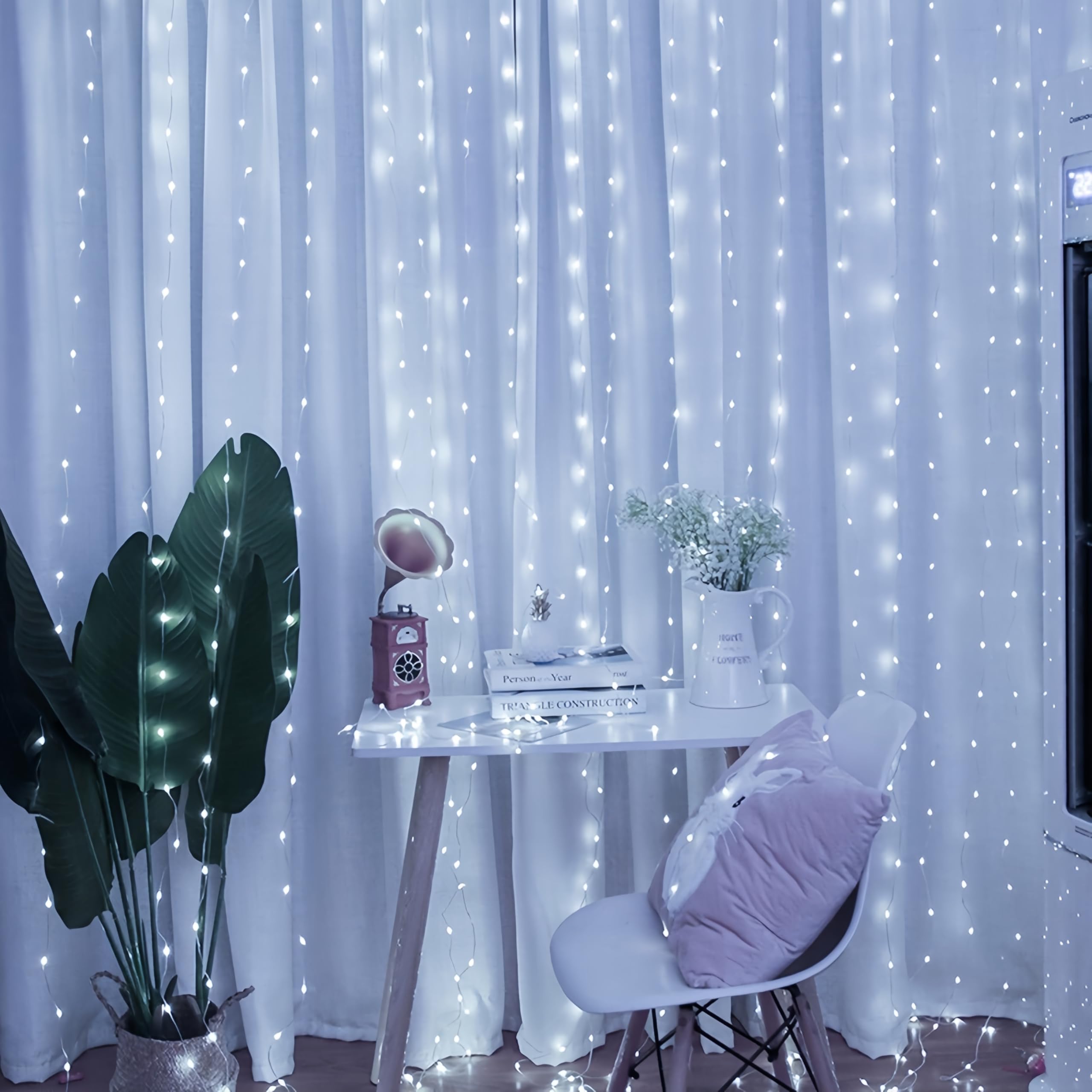 Clearhill 3 * 3Curtain String Lights 300LED White 8 Modes Soft Wire Curtain Lights with Remote & Timer, USB Operated - Image 3