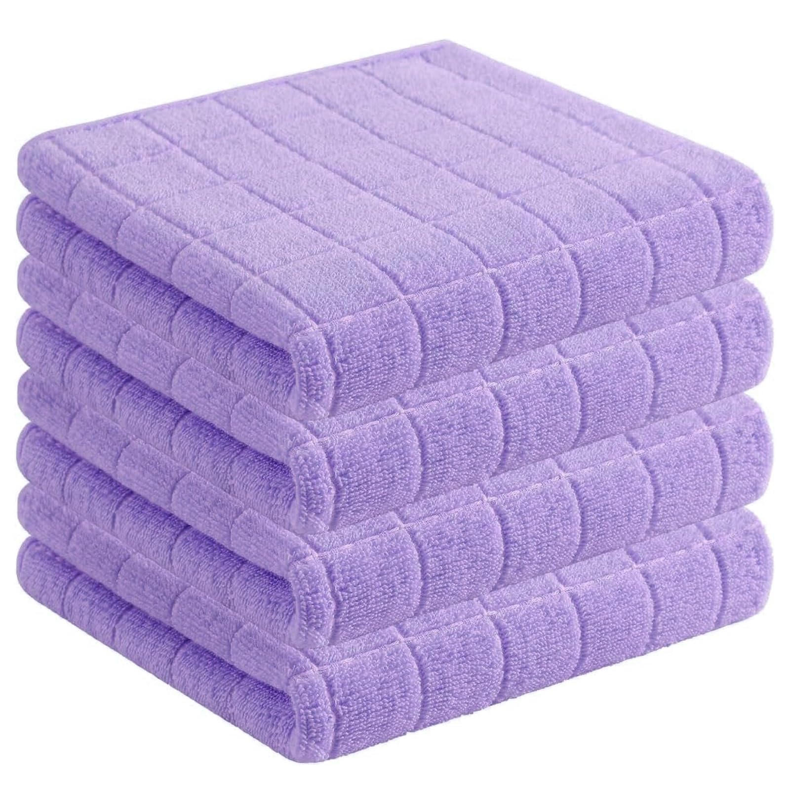 Homaxy 100% Cotton Terry Kitchen Towels, 4 Pack, Lavender | Ultra Soft and Absorbent Dish Towels for Kitchen, Suitable for Drying and Washing Dishes