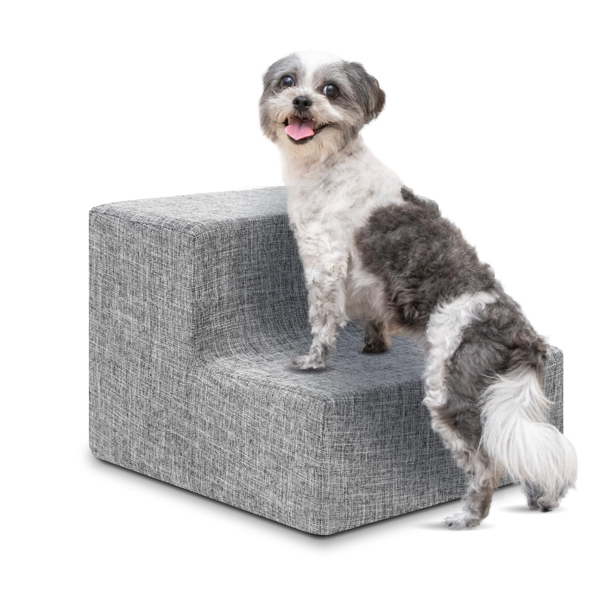 Best Pet Supplies Dog Stairs & Steps - Foam Steps for Small Dogs & Cats, Non-Slip Indoor Balanced Pet Step Support, Dog Ramp, No Assembly, Ash Gray Linen, 2-Step (12-inch Height)