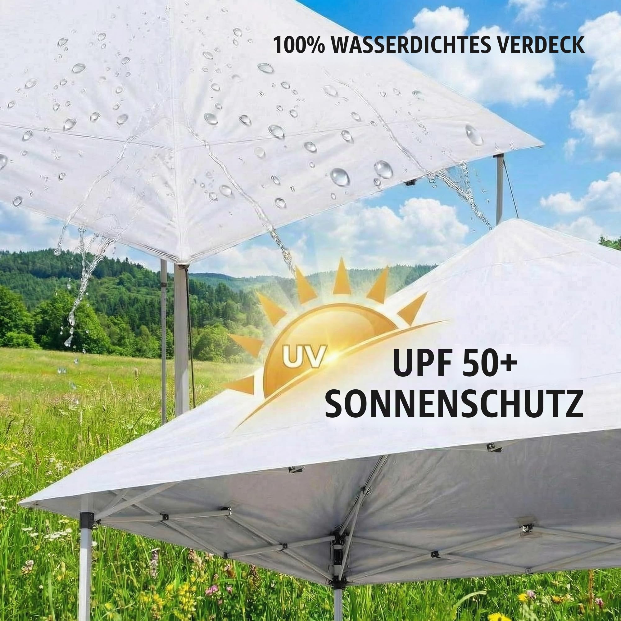 Pavillon 3x6m Wasserdicht, Pop-Up Faltpavillon Schnellaufbau & Stabiler Stahlrahmen & Höhenverstellbar, Gartenzelt UV Schutz 50+, Oxford-Gewebe, Partyzelt mit Tasche für Garten, Weiß