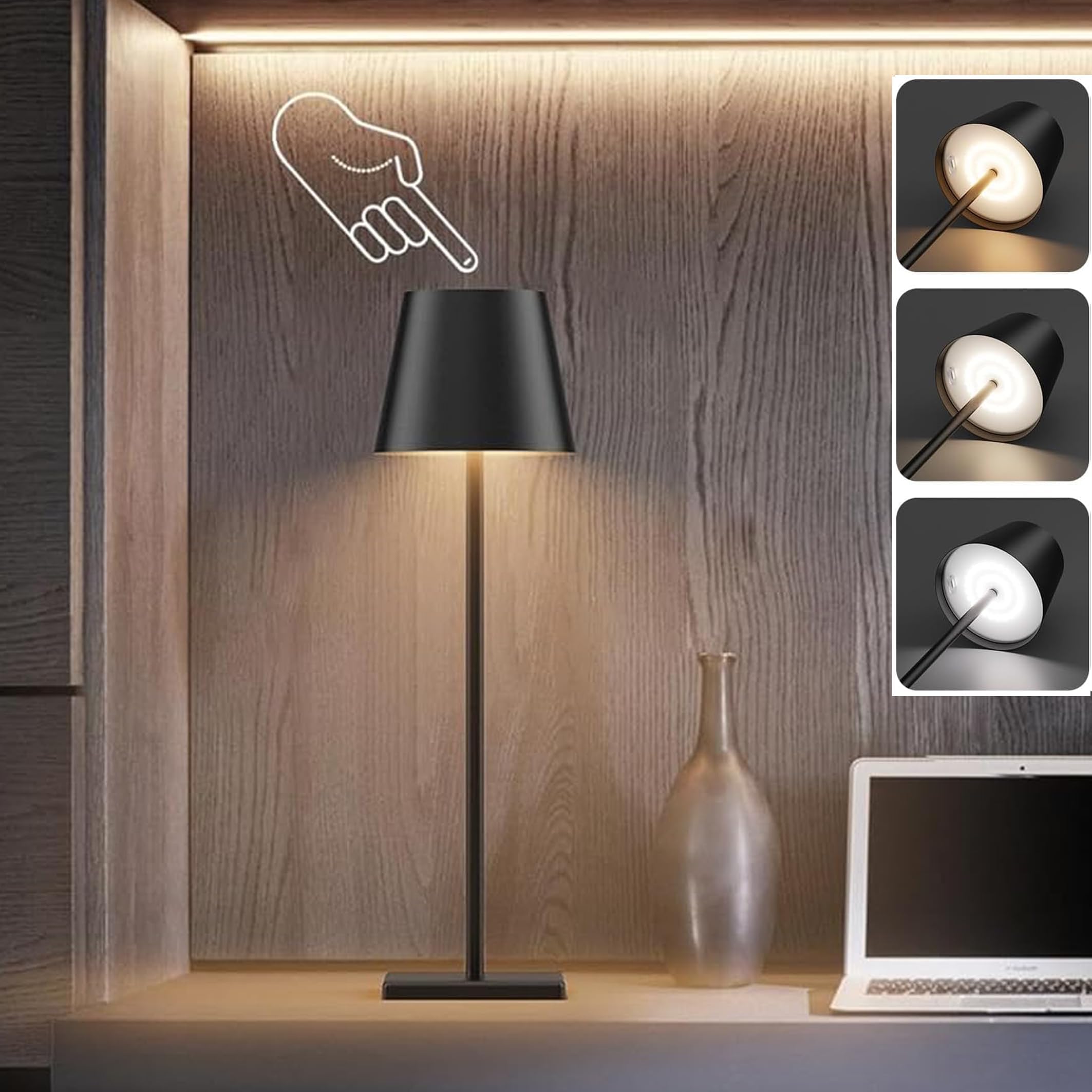 Cordless Table Lamp, 3 Colors Stepless Dimming Rechargeable LED Bedside Lamp Battery Powered Kid LED Night Light for Bedroom, Dining Table Office Home Decor Lamp Gift Items