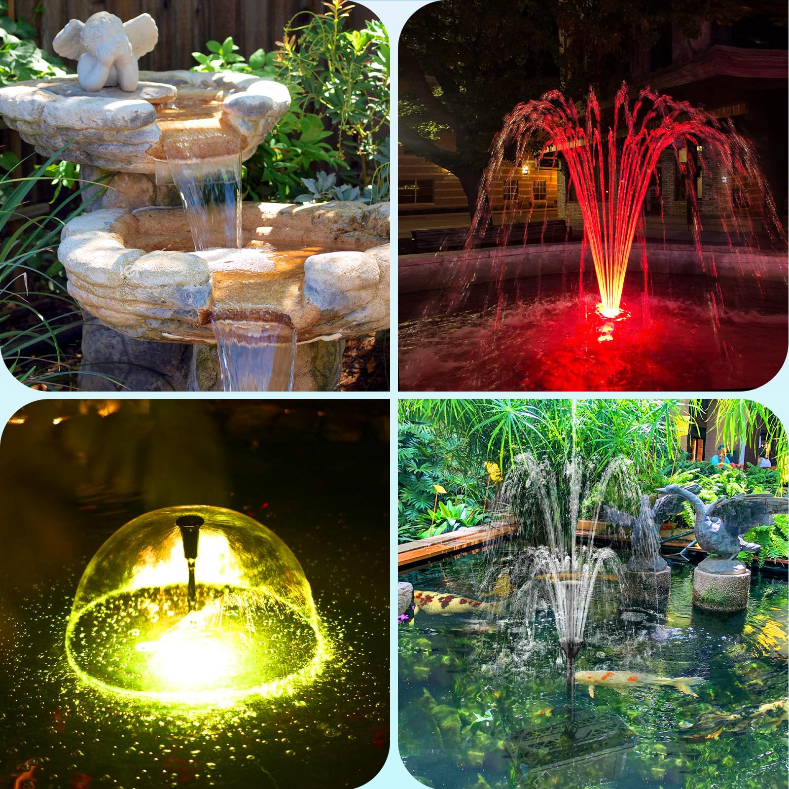 POPOSOAP Conjunto de Fuente RGB para Estanque y Filtro, Bomba de Filtro 2500L/H con Luces LED RGB de Ciclo Automático, Caudal Ajustable, Elemento de Agua Exterior para Jardín (Eléctrico con Cable)