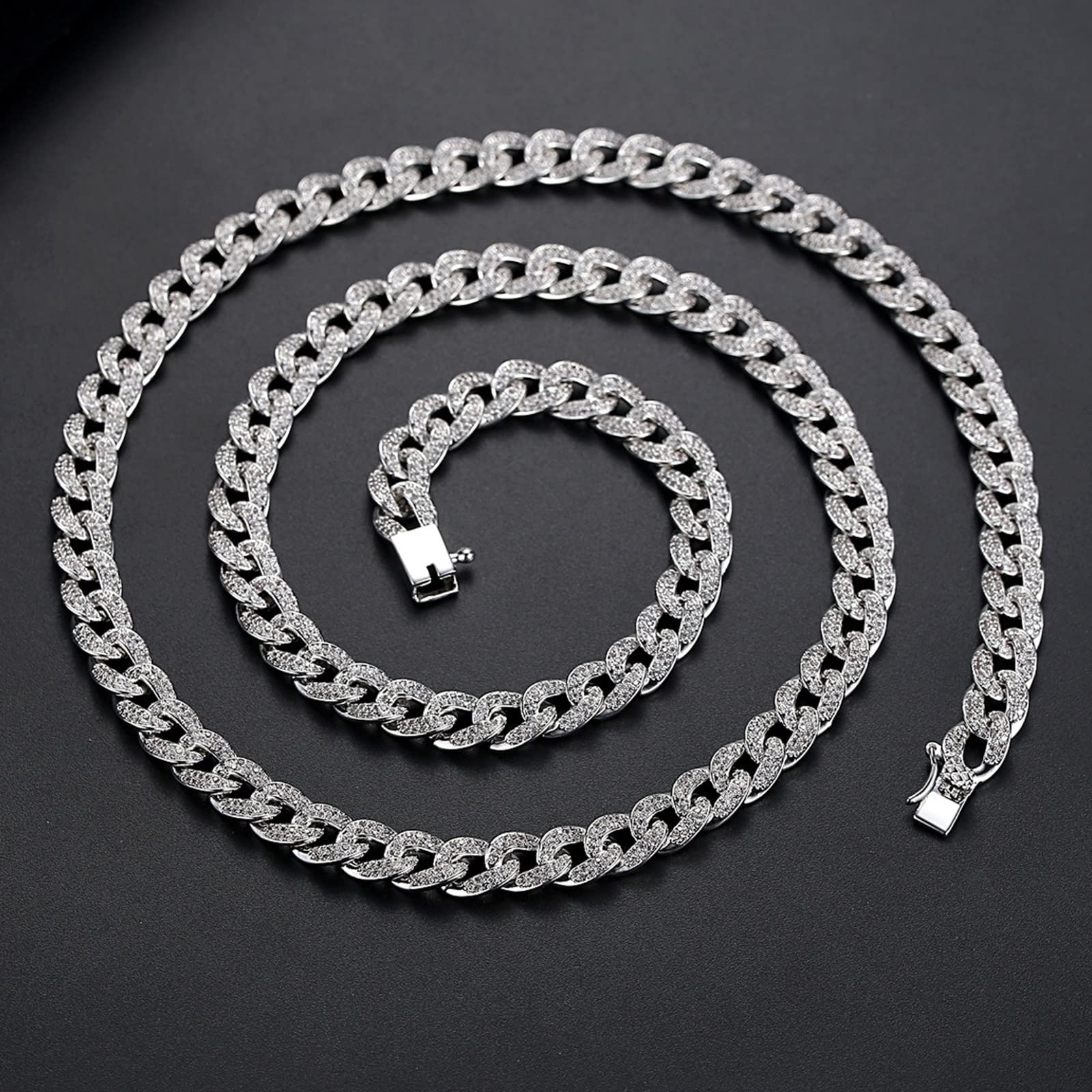 Cadenas, Cuban Link Collar de Plata Curb de Cobre Forma Redonda de Circonita Cúbica Diseño de Cadena con Cz Collar de Compromiso de 700mm para las Mujeres