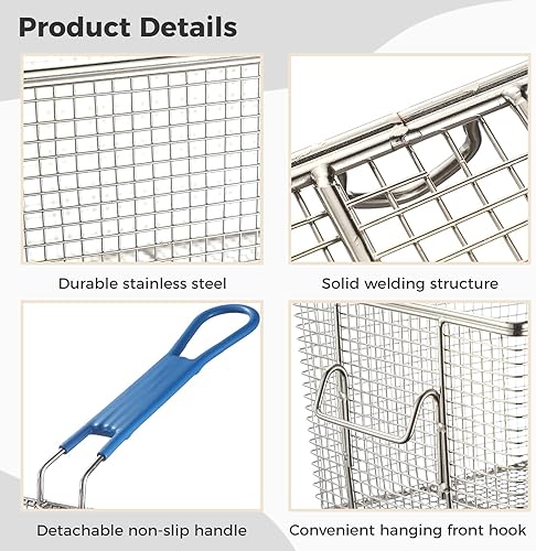 Miniatura 4 de 2 cestas para freidora profunda, cesta de acero inoxidable con mango antideslizante, colador cuadrado resistente para alimentos para el hogar y